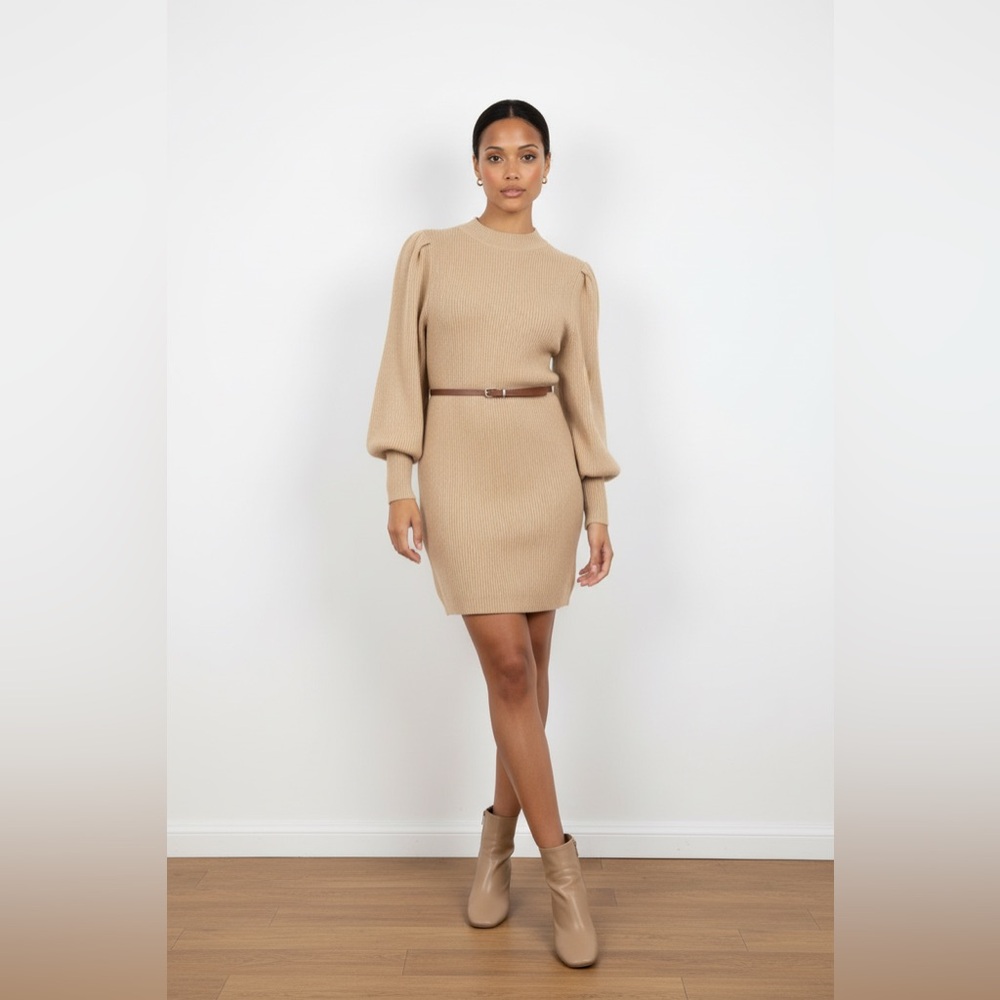 ✨ Ribbed Knit Sweater Dress with Belt – EUC ✨